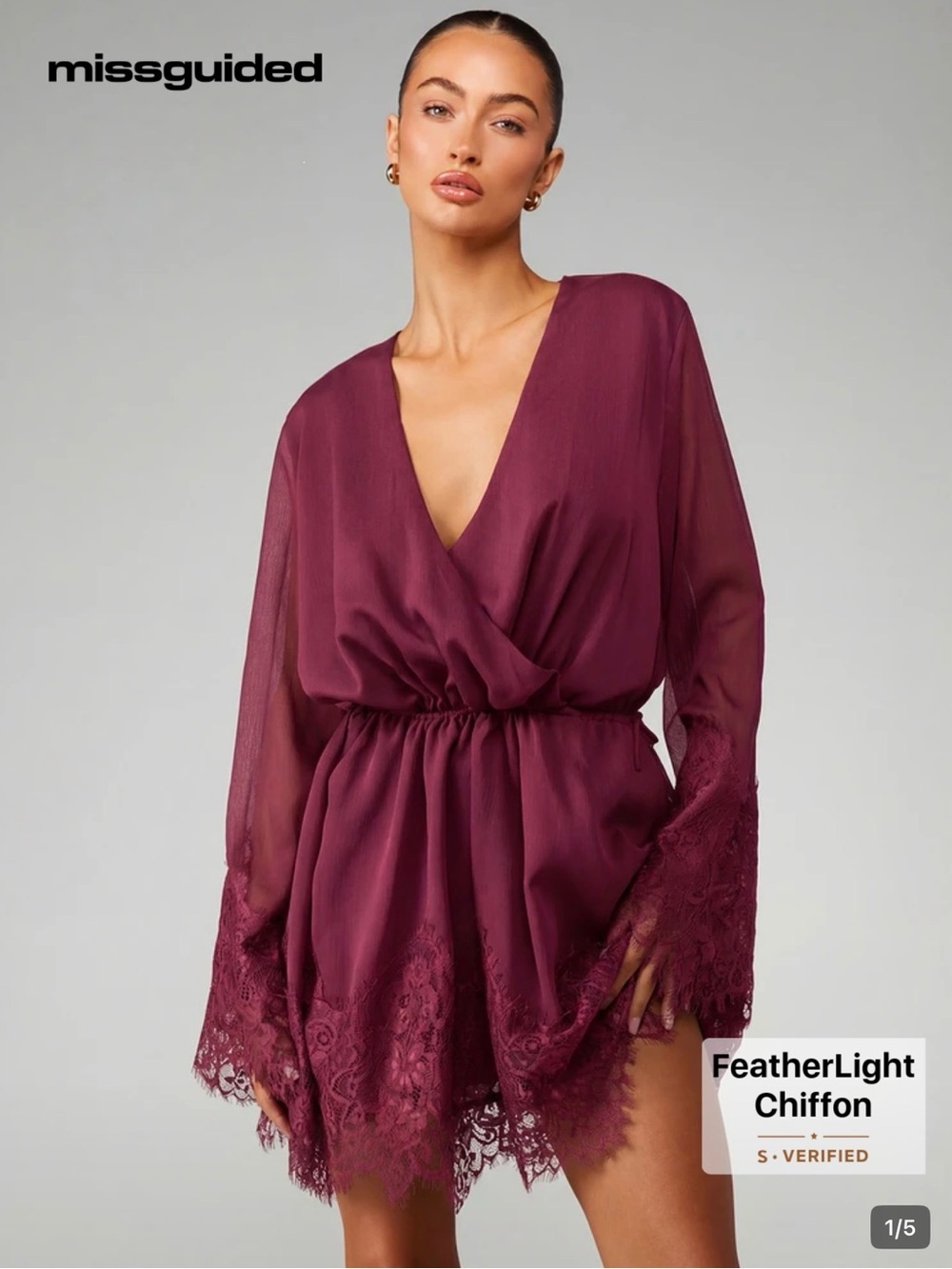 Missguided Plum Lace-Trim Chiffon Chemise